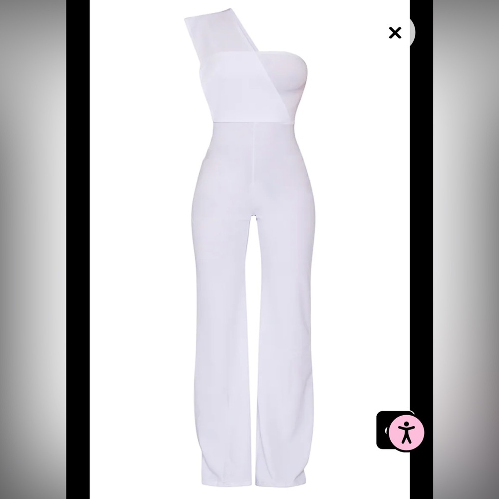 PLT white one shoulder jumpsuit size 6